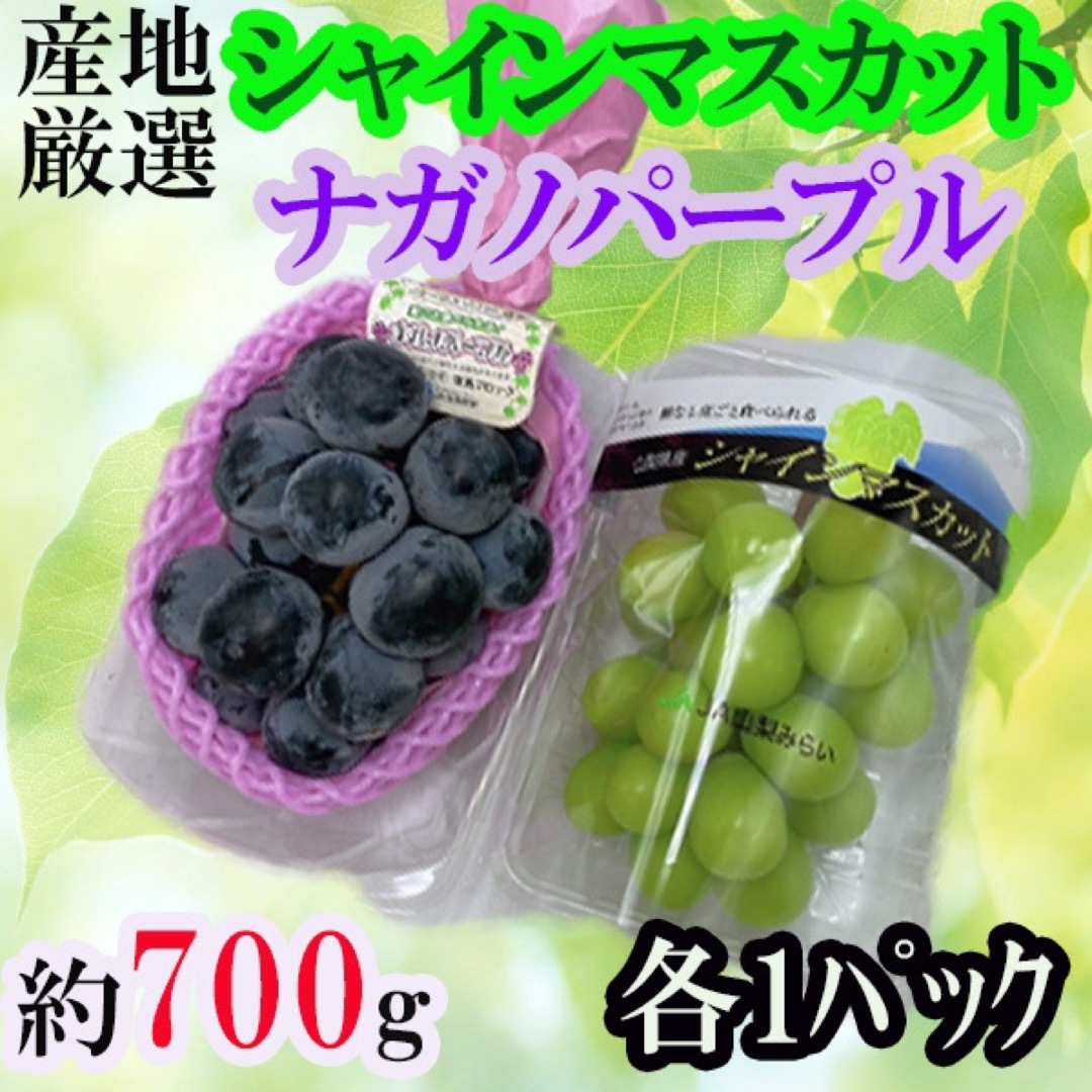 産地厳選　シャインマスカット&ナガノパープル　各1パック　約700g 食品/飲料/酒の食品(フルーツ)の商品写真