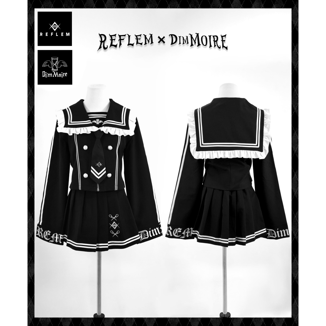 REFLEM DimMoire ロゴ刺繍 セーラー セットアップ 黒×白62cmスカートウエスト