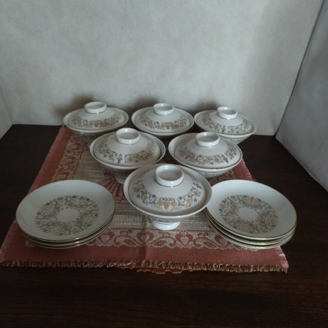 日本陶器　ゴールドグレース 　蓋付き飯茶碗＆取皿　6客