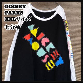 ディズニー(Disney)の【ディズニーパークス】ロンT　ミッキー　七分袖　デカロゴ　ラグラン　黒72(Tシャツ/カットソー(七分/長袖))