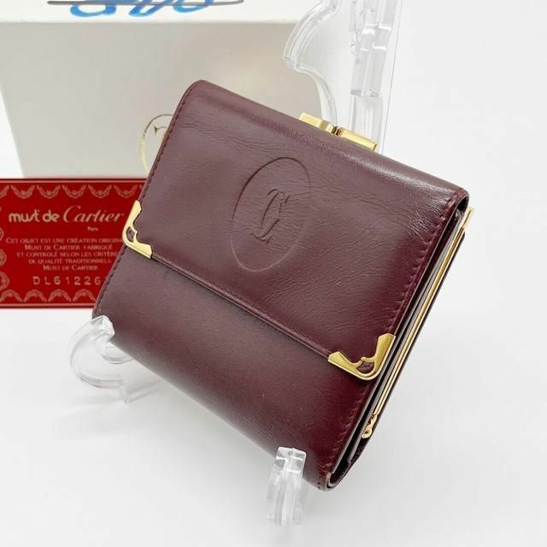 Cartier　カルティエ　マストライン　がま口　三つ折り財布　レザー　カード付