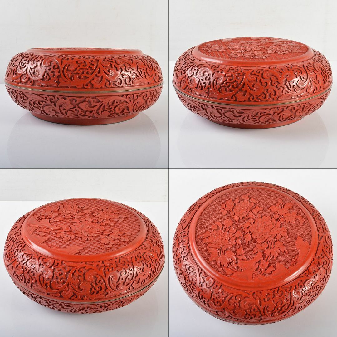 中国 剔紅 堆朱 内黒漆 花文 蓋物 G R6246B-talizman.com.pl