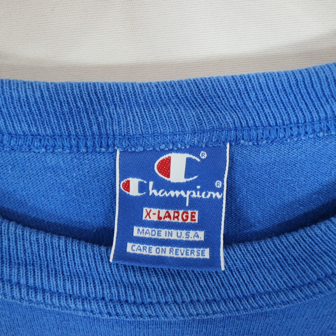 Champion(チャンピオン)のSALE/ 90年代 USA製 Champion チャンピオン スリーブロゴプリント 長袖Ｔシャツ アメカジ クルーネック ブルー (メンズ XL)  N7674 メンズのトップス(Tシャツ/カットソー(七分/長袖))の商品写真