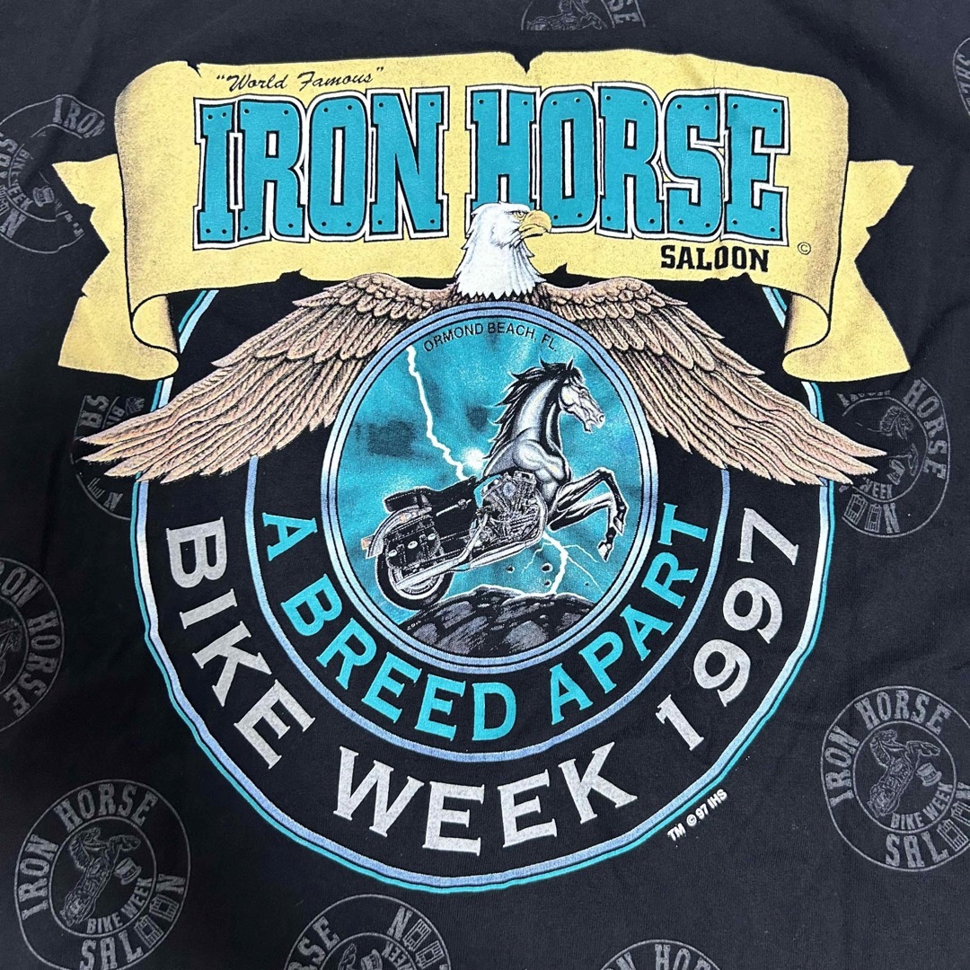 Harley Davidson(ハーレーダビッドソン)のUSA製 Murina IRON HORSE SALOON ヴィンテージTシャツ メンズのトップス(Tシャツ/カットソー(半袖/袖なし))の商品写真