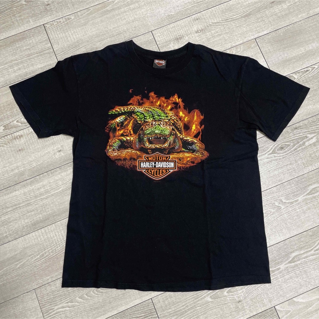 Harley Davidson(ハーレーダビッドソン)のHarley-Davidson 00s Y2K クロコダイル フレイム Tシャツ メンズのトップス(Tシャツ/カットソー(半袖/袖なし))の商品写真