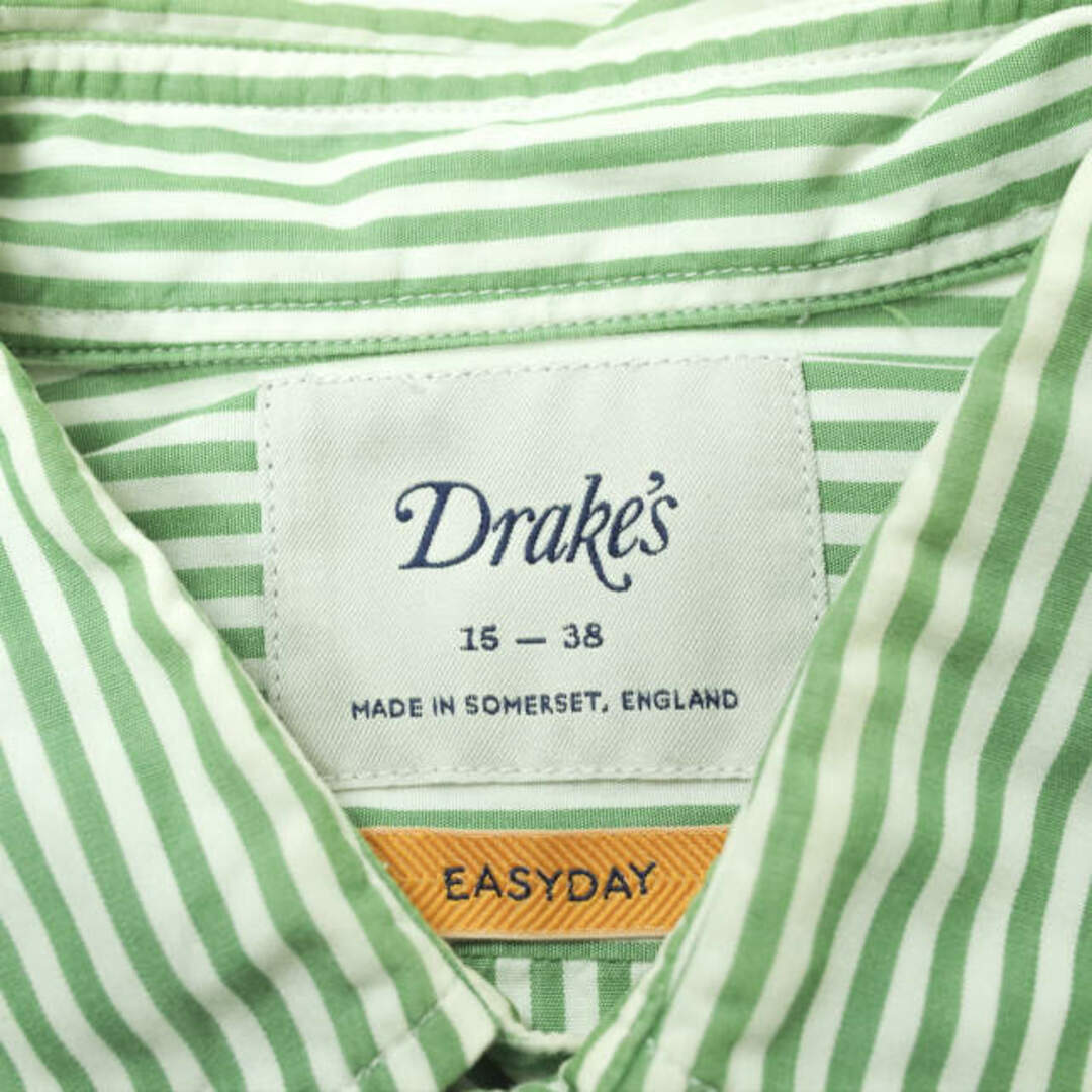 Drake's x BEAMS F ドレイクス ビームスエフ 別注 イギリス製 EASTDAY ロンドンストライプレギュラーカラーシャツ 38(15)  グリーン 長袖 トップス【中古】【Drake's × BEAMS F】