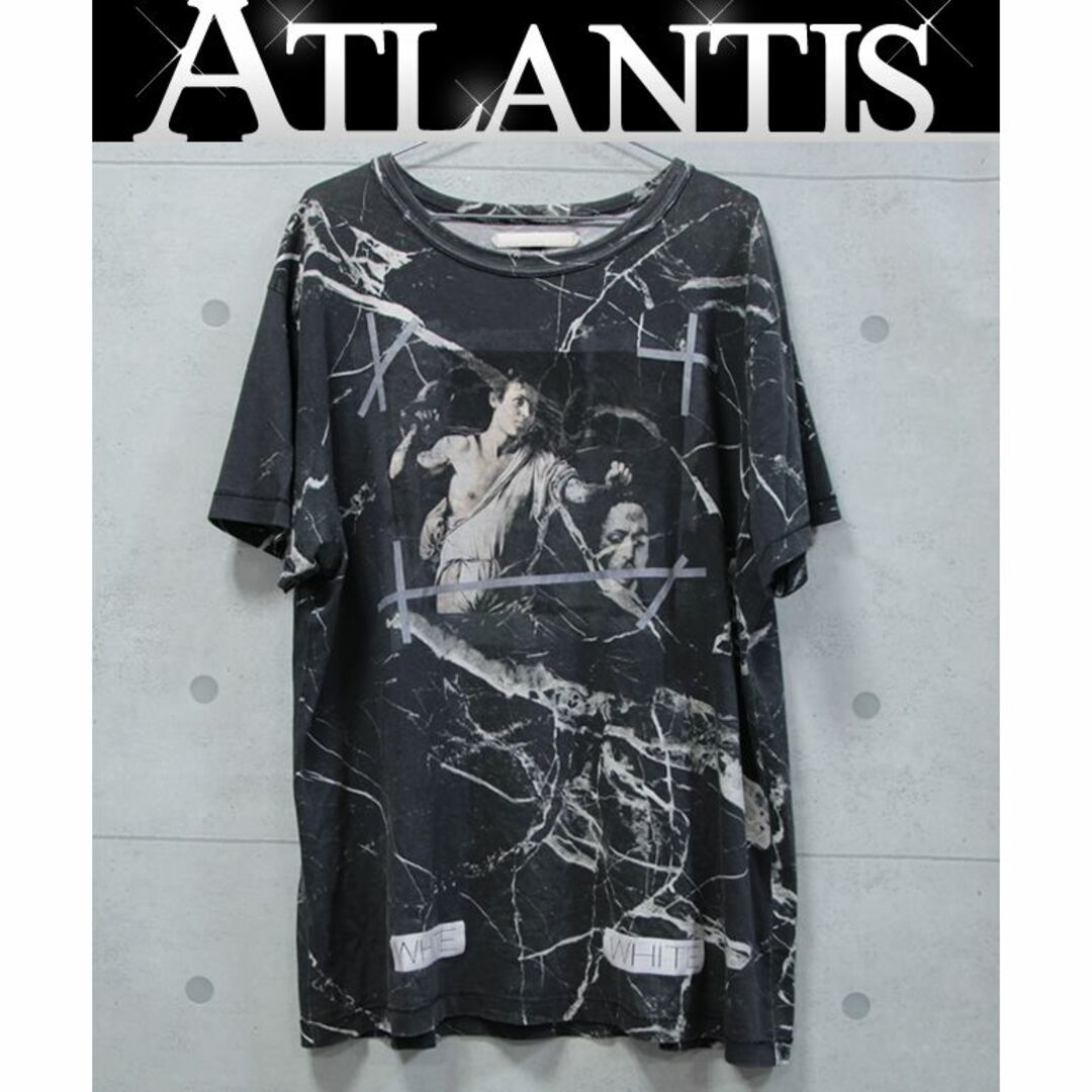 オフホワイト OFF-WHITE ブラックマーブルTシャツ 黒 size:L【62234】