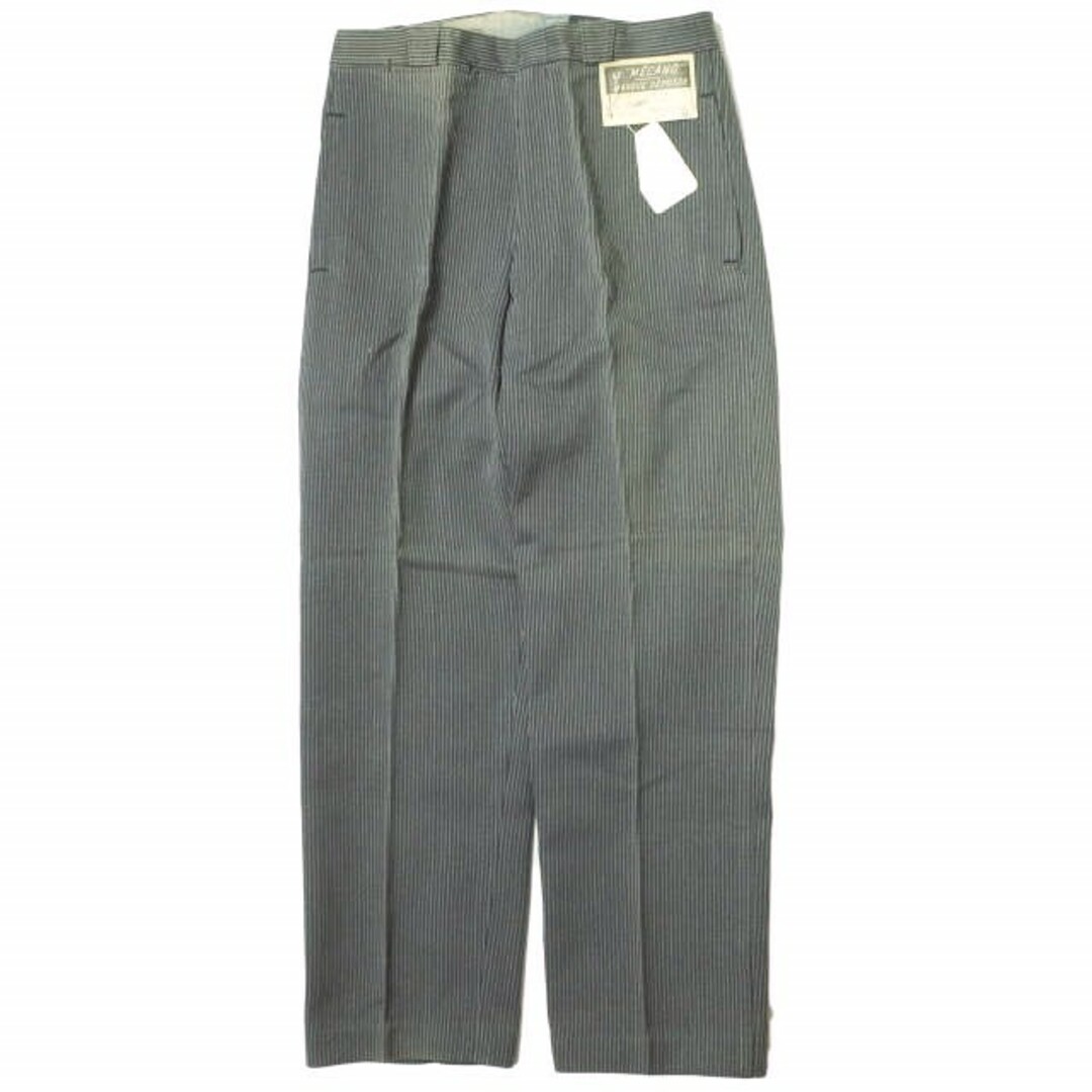 約315cm股下フレンチヴィンテージ LE MECANO FRENCH STRIPE WORK PANTS フレンチストライプワークパンツ W32-33程度 グレー ユーロ アンティーク ボトムス【新古品】【フレンチヴィンテージ】