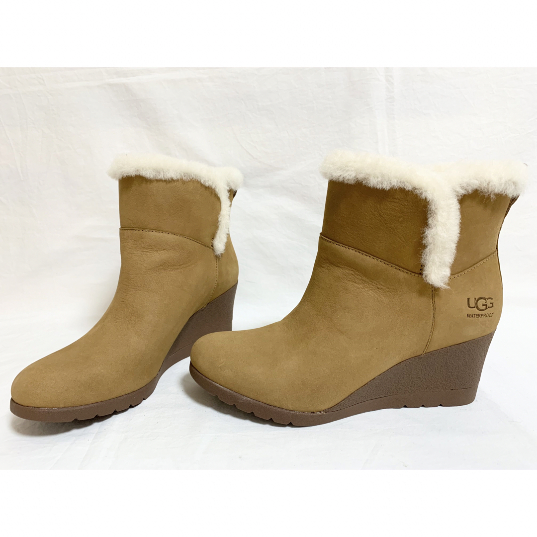 希少 超美品 UGG ムートン レザー シープスキン ショートブーツ 24.5