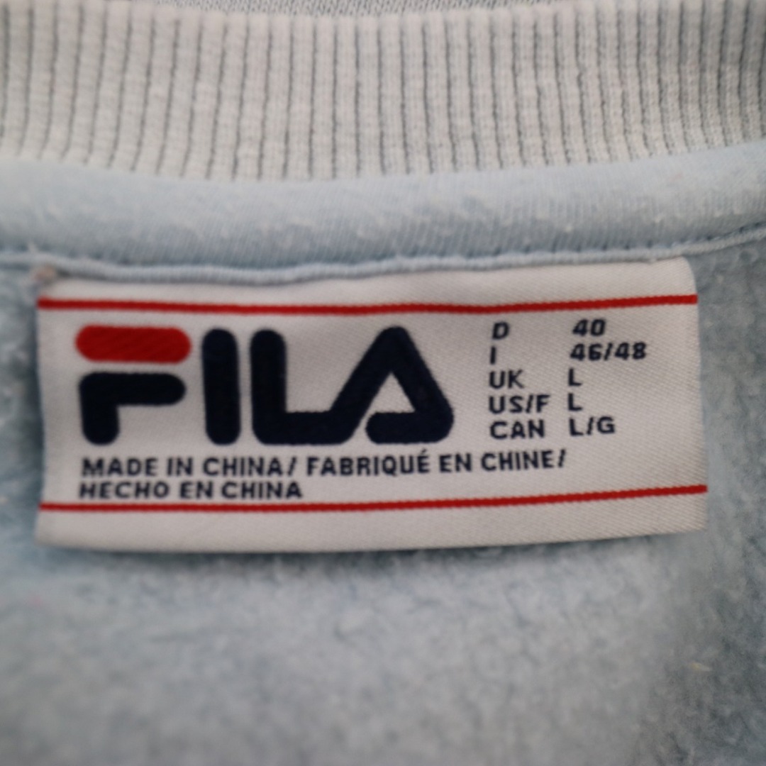 SALE/ FILA フィラ ブランドロゴプリント スウェット 刺繍 クルーネック アイスブルー (レディース L) N7788