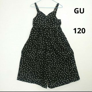 ジーユー(GU)の未使用　GU女の子　ガウチョパンツ　サロペット　黒色　ドット柄　120(パンツ/スパッツ)