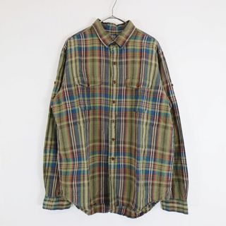 ポロラルフローレン(POLO RALPH LAUREN)の90年代 Polo by Ralph Lauren ポロバイラルフローレン 長袖シャツ リネン チェック柄 グリーン (メンズ XL) 中古 古着 N7823(シャツ)