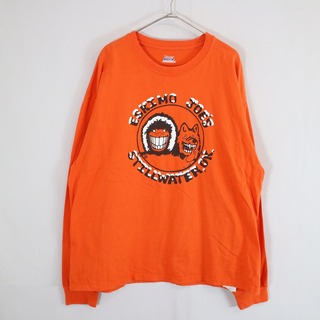 SALE/ Hanes ヘインズ BEEFY-T ビーフィー エスキモー・ジョーズ 長袖 プリントＴシャツ ロンT イラスト オレンジ (メンズ XL)  N7740(Tシャツ/カットソー(七分/長袖))
