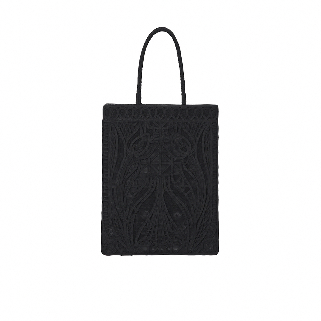 Cording Embroidery Tote Bag - black