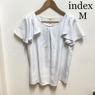 インデックス(INDEX)のindex  白　肩フリル　カットソー　M(カットソー(半袖/袖なし))