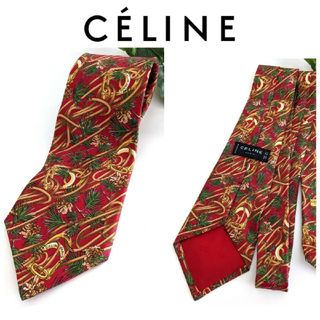 セリーヌ(celine)の美品 CELINE セリーヌ ヴィンテージ ネクタイ ボタニカル 柄 レッド 赤(ネクタイ)