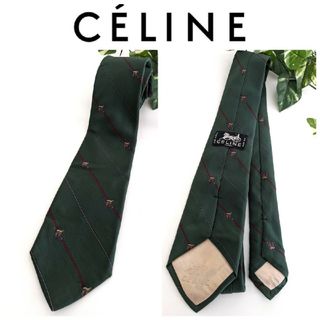 セリーヌ(celine)の美品 CELINE オールドセリーヌ 馬車 ネクタイ ヴィンテージ グリーン 緑(ネクタイ)