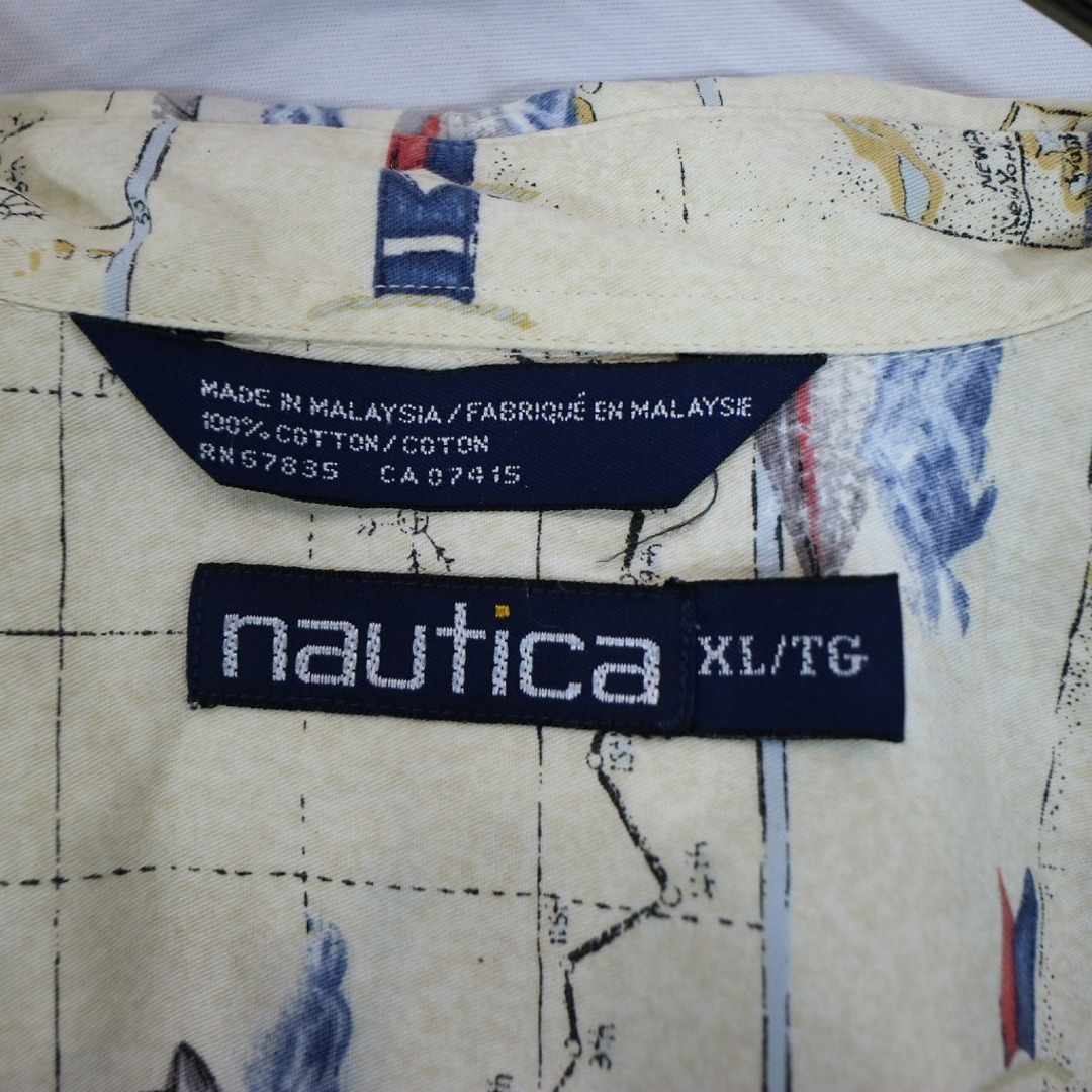 NAUTICA(ノーティカ)の90年代 NAUTICA ノーティカ 半袖シャツ 総柄 ボックスシルエット コットン イエロー (メンズ XL/TG) 中古 古着 N8207 メンズのトップス(シャツ)の商品写真
