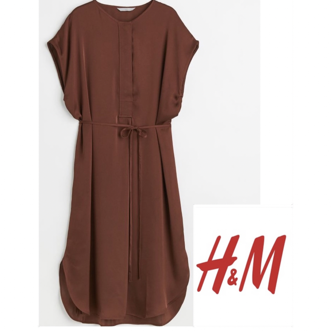 H&M(エイチアンドエム)のH&M グリーン　ミモレ丈ブラウスワンピース レディースのワンピース(ロングワンピース/マキシワンピース)の商品写真