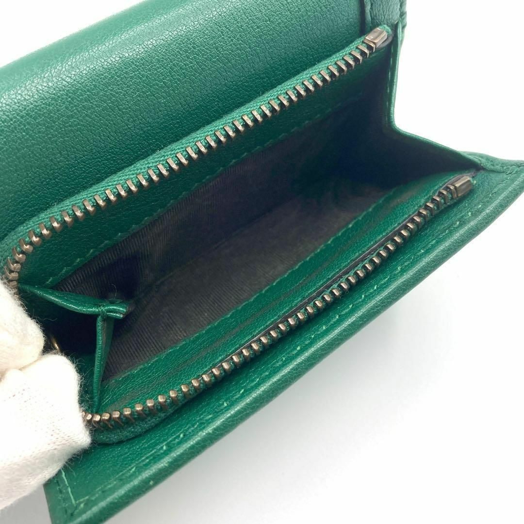 超美品 GUCCI グッチ バンブー コンパクトウォレット 三つ折り財布 緑-