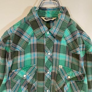【ウエスタンシャツ】古着ブロックチェック緑グリーン90s 羽織にも◎長袖M