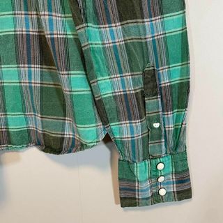 【ウエスタンシャツ】古着ブロックチェック緑グリーン90s 羽織にも◎長袖M
