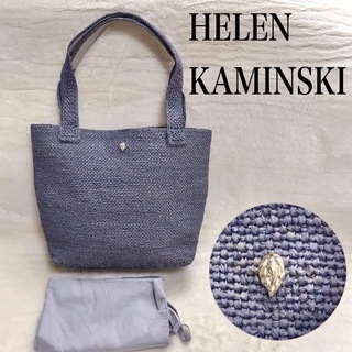 ヘレンカミンスキー(HELEN KAMINSKI)の美品 Helen Kaminski トートバッグ ラフィア リーフ ブルー(トートバッグ)