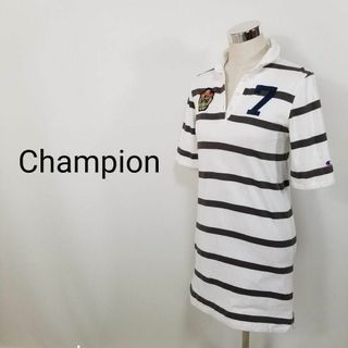 チャンピオン(Champion)のチャンピオンChampion半袖ラガーロングシャツワンピースMボーダー柄ワッペン(ひざ丈ワンピース)