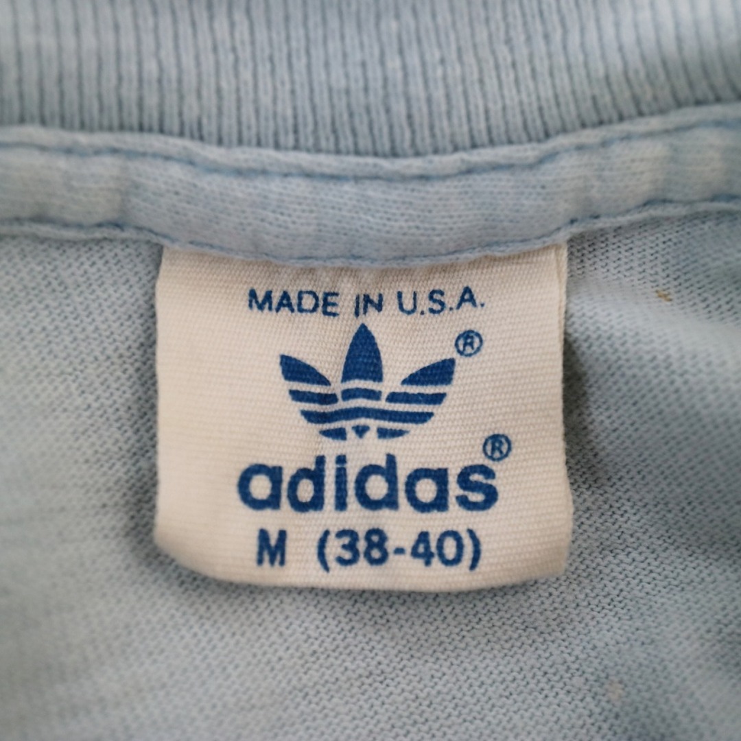 SALE/ 80年代 USA製 adidas アディダス ワンポイントロゴ 長袖Ｔシャツ シングルステッチ ライトブルー (メンズ M)   N8421