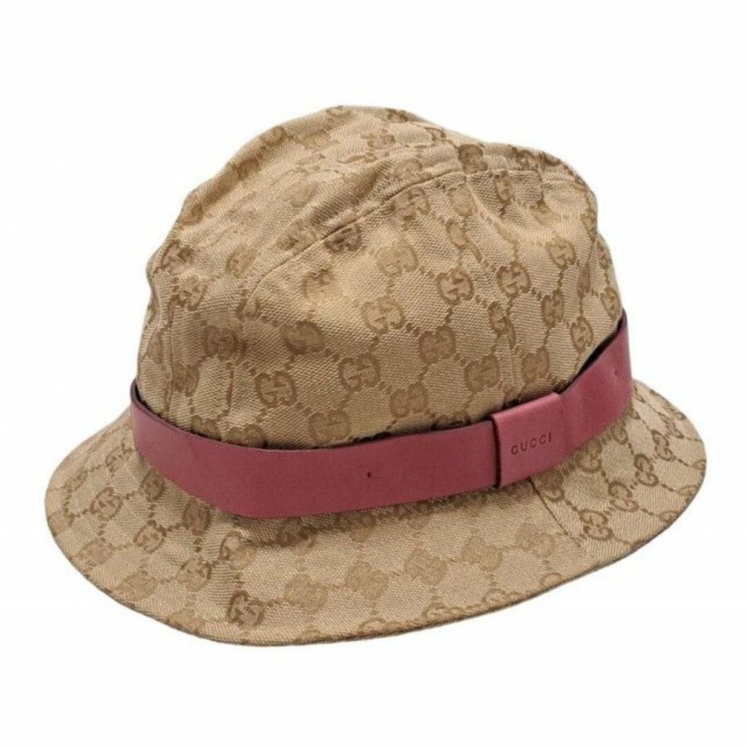 Gucci - グッチ 帽子 GGキャンバス ハット レザー #L ベージュ×ピンク