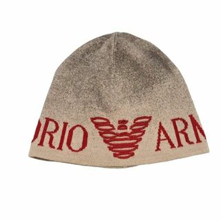 エンポリオアルマーニ(Emporio Armani)のエンポリオアルマーニ ニットキャップ 帽子 ロゴ ウール 100％ ベージュ(ニット帽/ビーニー)