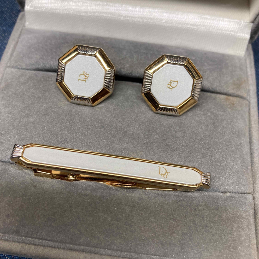 【Mあ596】Dior　ディオール　カフス・タイピンセット　ゴールド　八角形