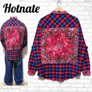 HOTNATE チェック柄 ペイズリー カットオフ ワイド ネルシャツ (シャツ)