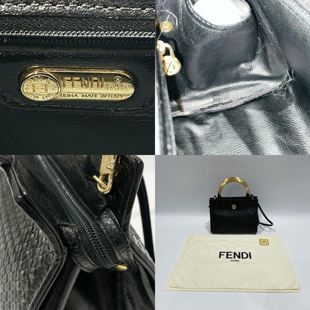 FENDI レア 希少 FFロゴ 編み込み イントレ プレートハンドル 2WAY ハンドバッグ