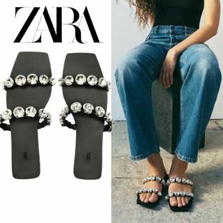 ZARA ビーズ付きスライドサンダル