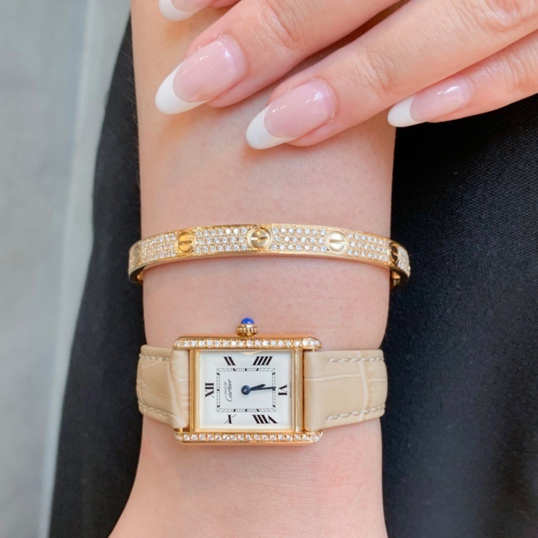 Cartier(カルティエ)の【仕上済/ベルト2種】カルティエ マストタンク SM ホワイトローマン文字盤 ゴールド ダイヤ シルバー レディース 腕時計 CARTIER 時計 レディースのファッション小物(腕時計)の商品写真