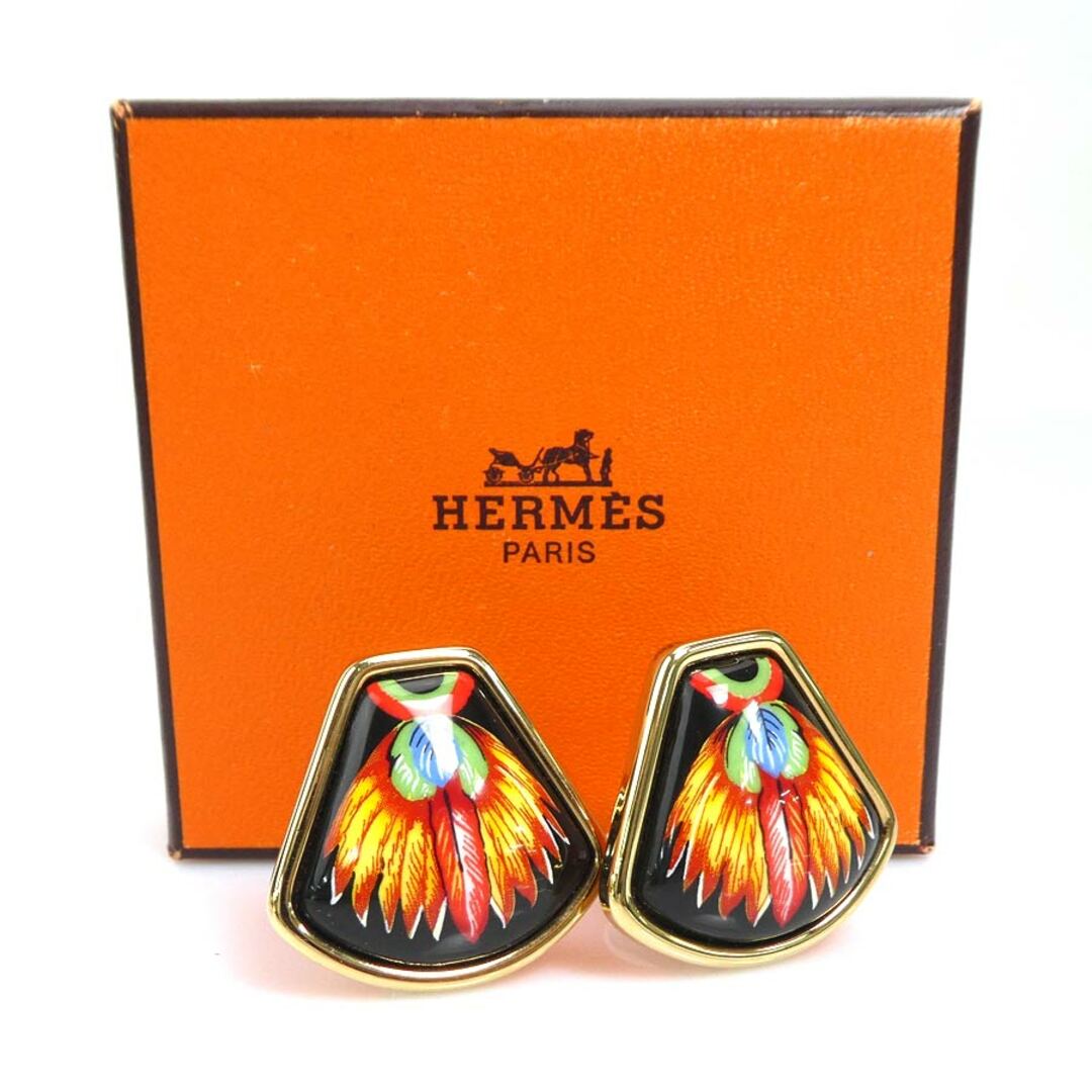 エルメス HERMES イヤリング 七宝焼き メタル/エナメル ゴールド/ブラック/マルチカラー レディース 送料無料 e56634a