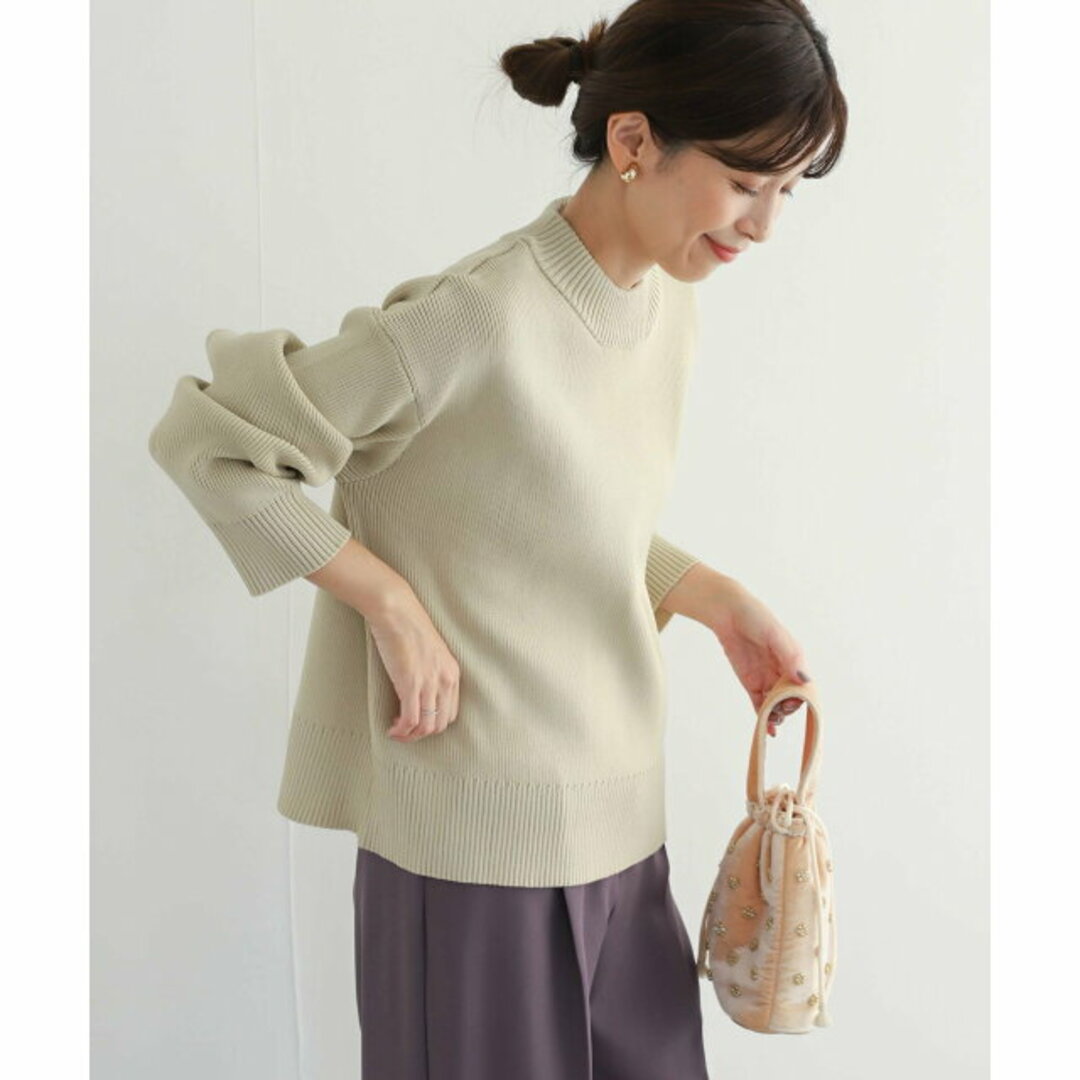 【L/BEIGE】ポリエステルハイネックKNIT