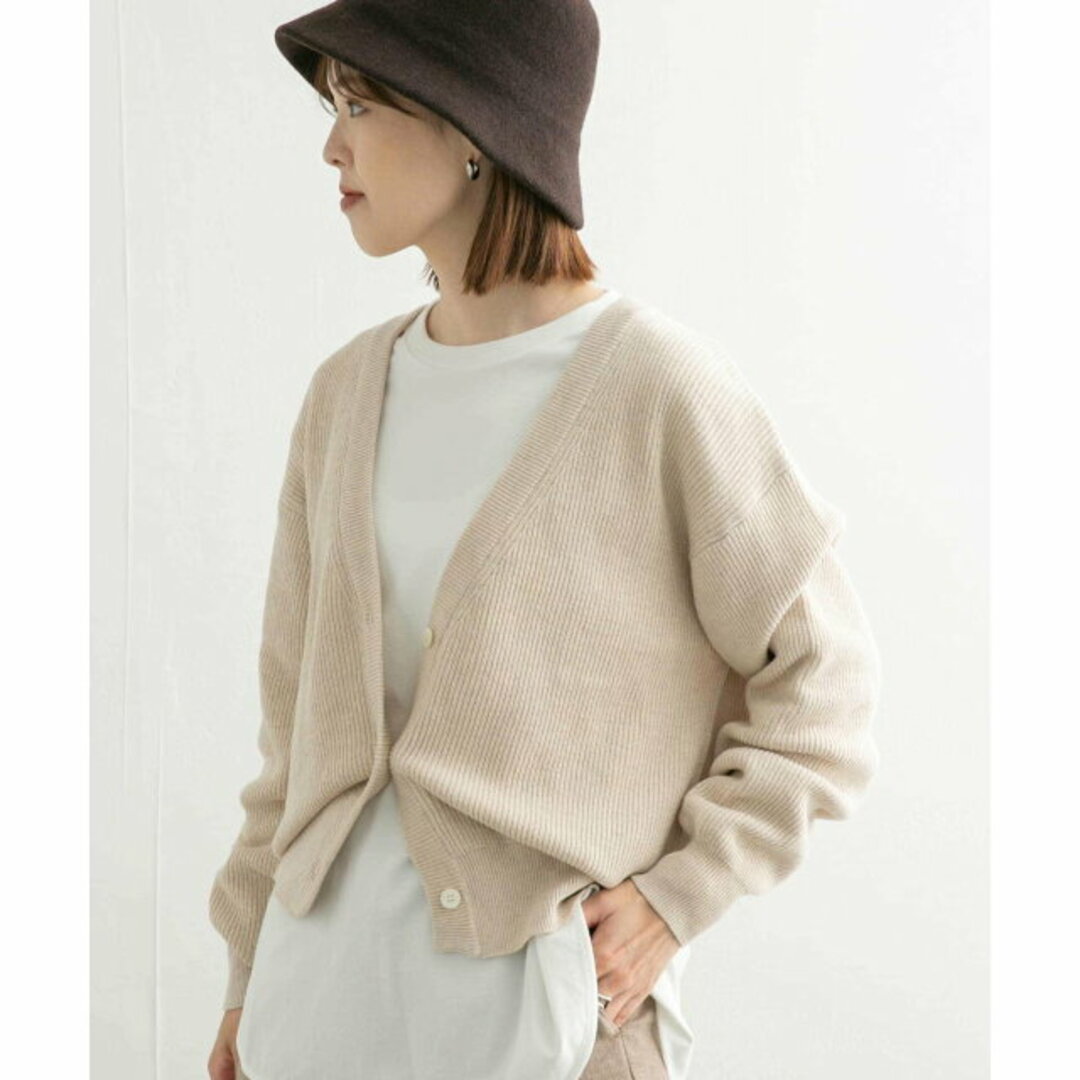 【TOP BEIGE】コットン畦KNITカーディガン