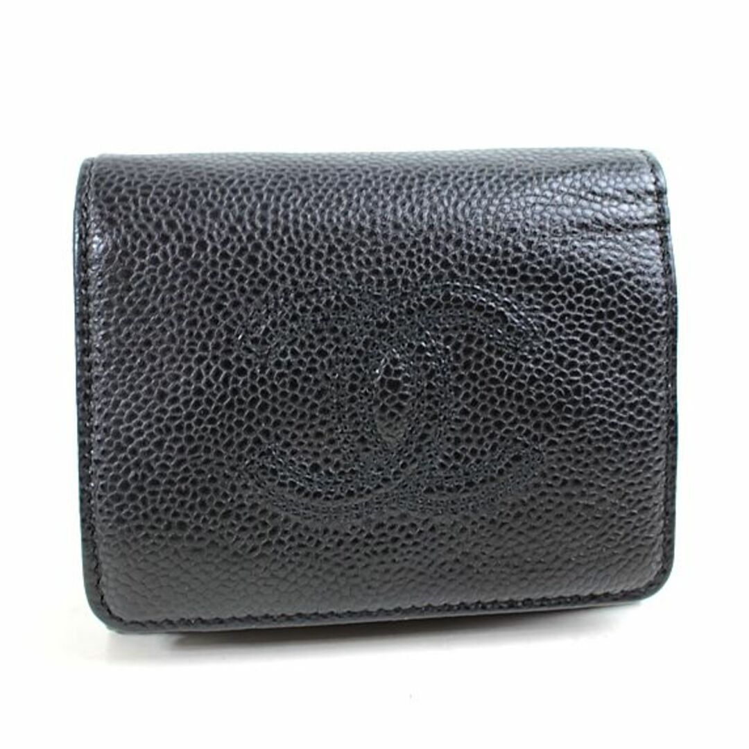 CHANEL シャネル キャビアスキン/黒・三つ折り財布