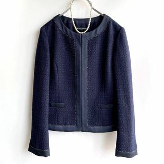 ユナイテッドアローズ(UNITED ARROWS)のユナイテッドアローズ　ネイビー　ノーカラー　ツイードジャケット　セレモニー(ノーカラージャケット)