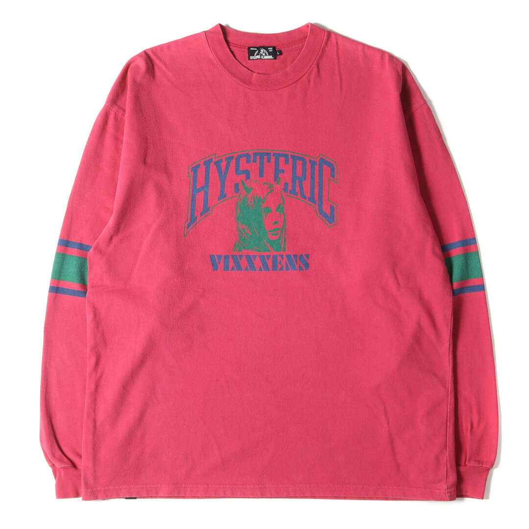 HYSTERIC GLAMOUR ヒステリックグラマー Tシャツ サイズ:L ガール カレッジ ロゴ クルーネック ロングスリーブ Tシャツ VIXXXENS リブ付Tシャツ 02183CL09 トップス 長袖 ロンT カットソー マゼンタ 日本製 ブランド【メンズ】