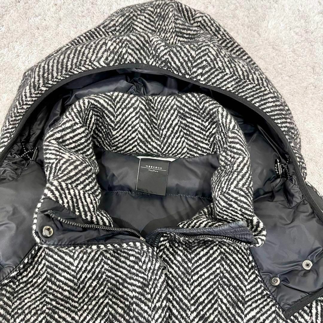 MaxMara WEEKEND フード付ダウンコート ツイード ヘリンボーン 黒-