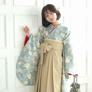 ひよこ商店 2尺袖着物 袴 2点セット 袴95cm（身長約158-163cm） 袴セット 卒業式 大学生 着物 女性 花柄 水色系 女性 ladies 青 ブルー ばら ボタニカル 重ね衿縫い付済 中古 販売 着物と袴の2点セット 小学生 謝恩会 おしゃれ USED リサイクル(着物)