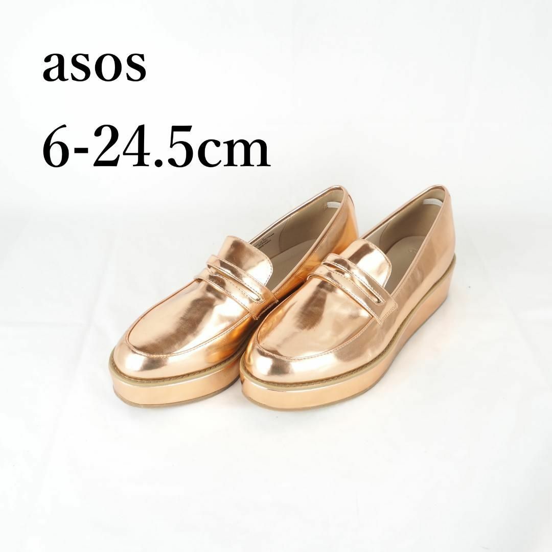 asos(エイソス)のasos*エイソス*ローファー*24.5cm*ピンクゴールド*M0783 レディースの靴/シューズ(ローファー/革靴)の商品写真