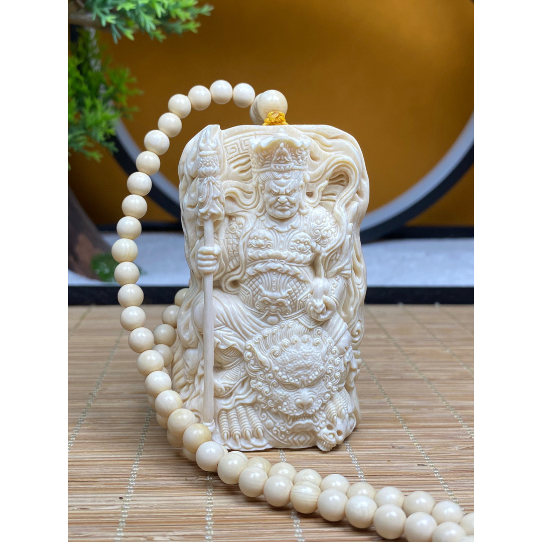 天然マンモス牙美しい手作り彫刻 財宝天王 ネックレス - メンズ 天然マンモス牙美しい手作り彫刻 財宝天王 ネックレス - メンズ
