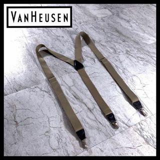 90s VAN HEUSEN ドミニカ製 レザー ゴム サスペンダー ベージュ(サスペンダー)