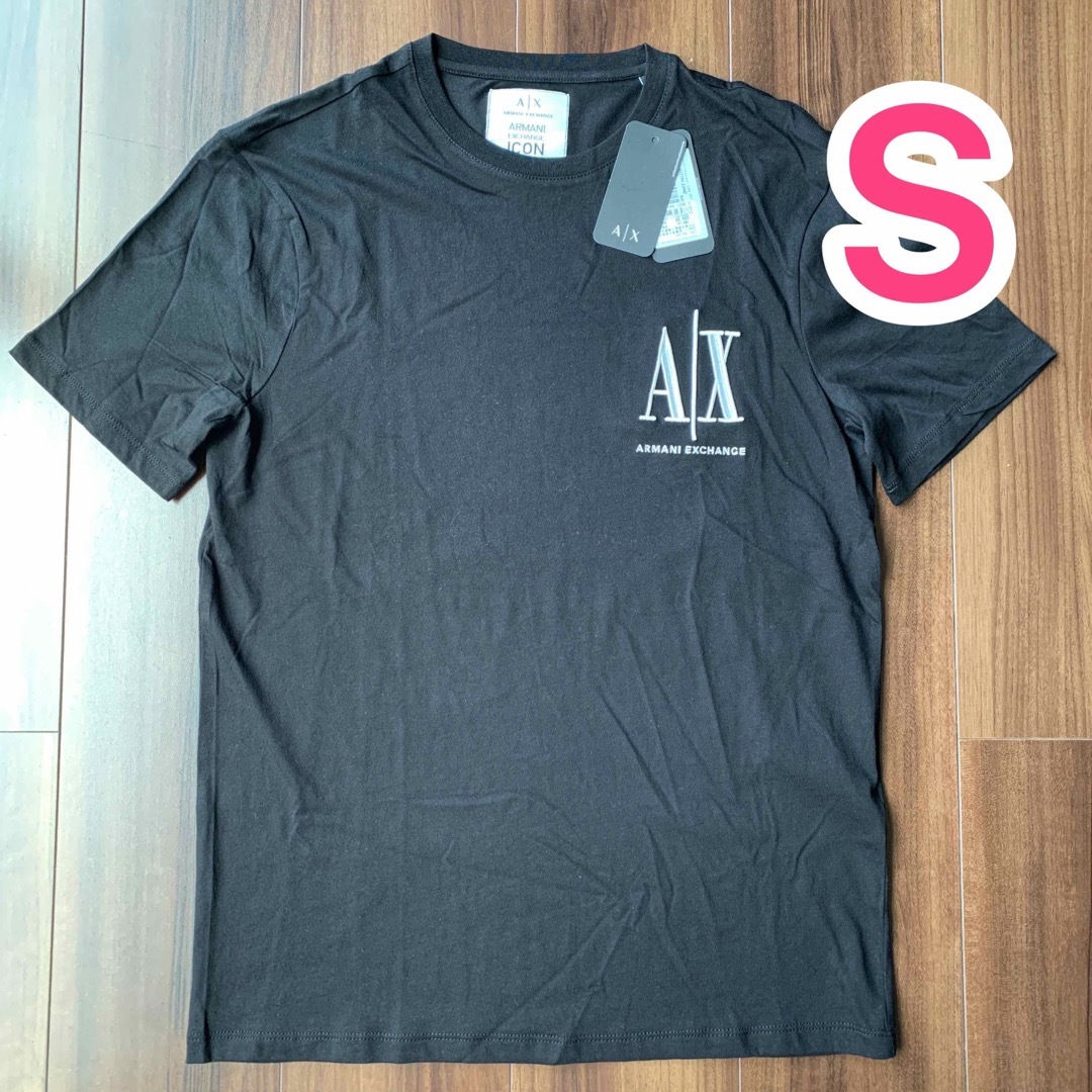 【新品】アルマーニエクスチェンジ Tシャツ 黒x胸刺繍 メンズS
