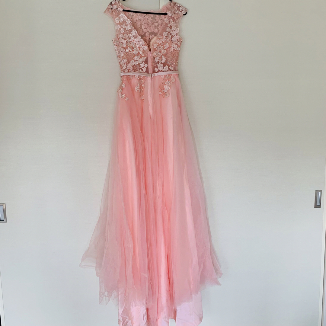カラードレス　結婚式　ウェディングドレス　オレンジ　ピンク　お花　レース