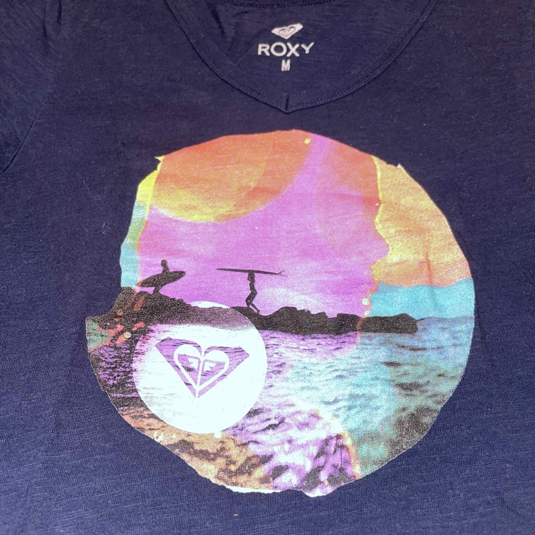Roxy(ロキシー)のROXY ロキシー プリント ロゴ Tシャツ 半袖 サイズ M ネイビー レディースのトップス(Tシャツ(半袖/袖なし))の商品写真
